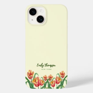 Coque Case-Mate iPhone Aquarelle Parrot Jaune Tulipes Art Floral