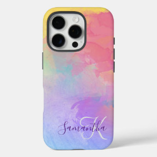 Coque iPhone 16 Pro Aquarelle Pastel Abstrait & Monogram