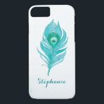 Coques Pour iPhone Aquarelle Peacock Plume<br><div class="desc">Cette couverture en plumes de paon est le cadeau idéal pour une mariée, une demoiselle d'honneur, une mère ou un ami spécial. Personnalisez-le avec un nom. Ce produit fait partie de la Collection Mariage Plume Peacock qui comprend une gamme de papeterie mariage et des cadeaux de mariée avec ce design....</div>