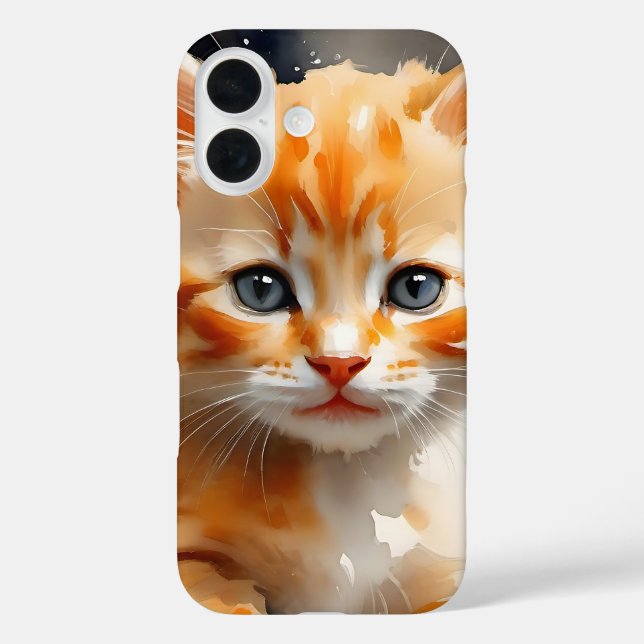 Coques Case-Mate iPhone Aquarelle peinture d'un chat orange mignon (Verso)