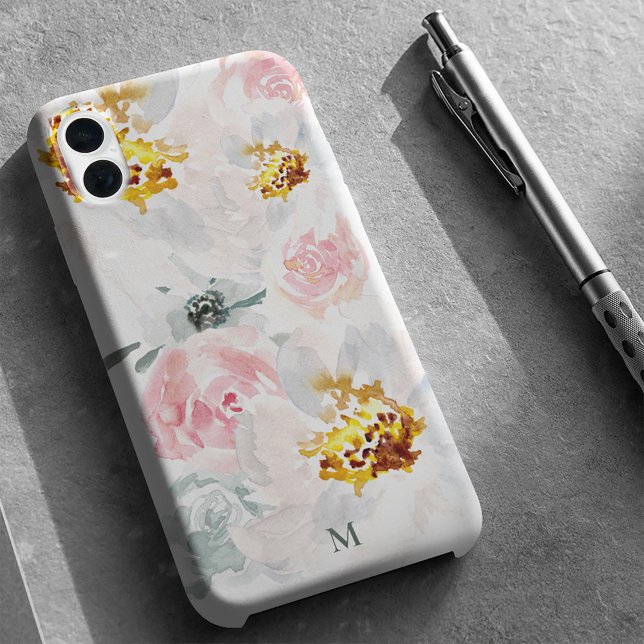 Coques Case-Mate iPhone Aquarelle personnalisée Airy Floral Art Monogramme (boho watercolor flowers iphone monogram case)