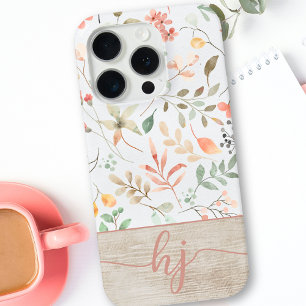 Coque Case-Mate iPhone Aquarelle personnalisée Cute Monogramme en bois fl