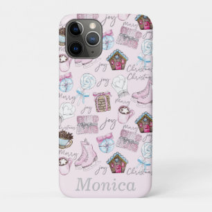 Case-Mate iPhone Case Aquarelle personnalisée Éléments de Noël rose