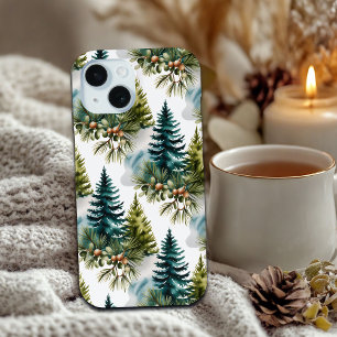 Coque Case-Mate iPhone Aquarelle Pine Motif Elégant hiver