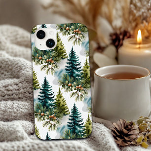 Coque Case-Mate iPhone Aquarelle Pine Motif Elégant hiver