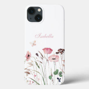 Case-Mate iPhone Case Aquarelle Pink Poppy Meadow Nom personnalisé
