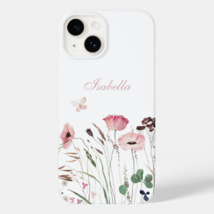 Coque Case-Mate iPhone Aquarelle Pink Poppy Meadow Nom personnalisé