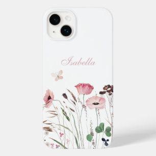 Coque Case-Mate iPhone Aquarelle Pink Poppy Meadow Nom personnalisé