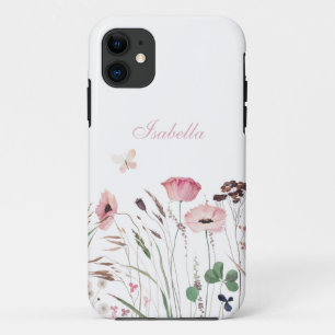 Case-Mate iPhone Case Aquarelle Pink Poppy Meadow Nom personnalisé