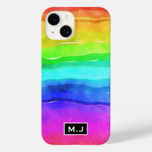 Coque Case-Mate iPhone Aquarelle Rainbow Strips Monogramme