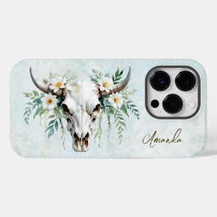 Coque Case-Mate iPhone Aquarelle romantique Boho Floral Vache Crâne