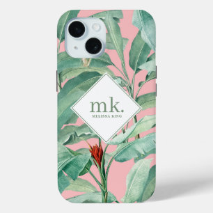 Coque Case-Mate iPhone Aquarelle rose banane tropicale Feuilles Monogramm