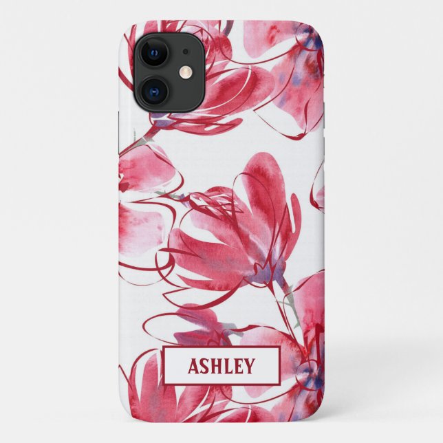 Coques Case-Mate iPhone Aquarelle Rose Et Fleurs Rouge (Dos)