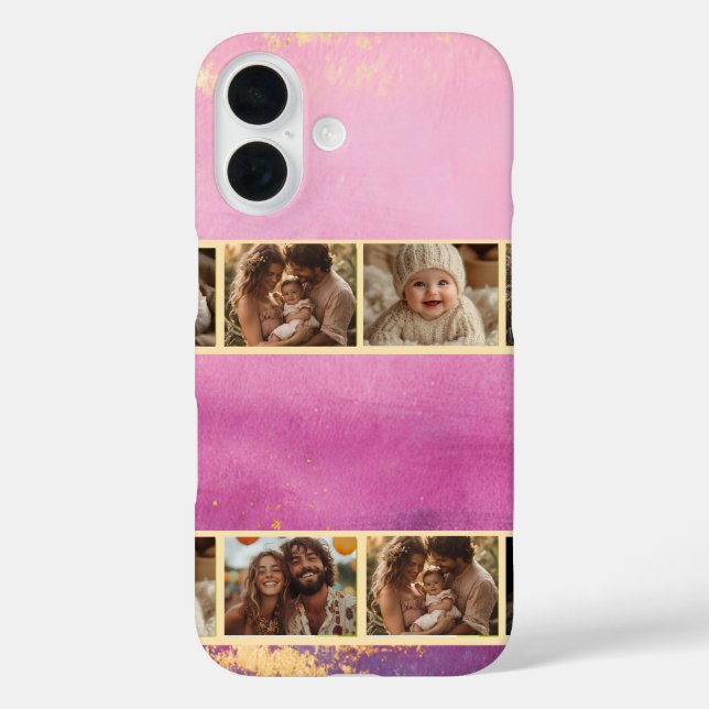 Coques Case-Mate iPhone Aquarelle rose et photo or (Verso)