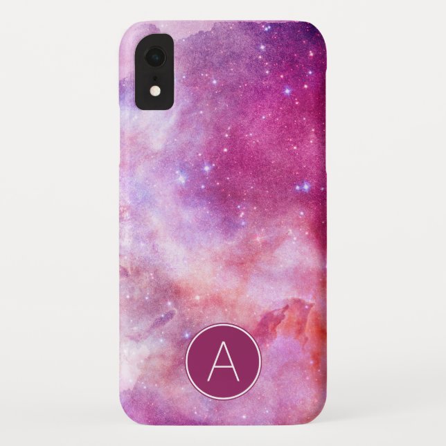 Coques Case-Mate iPhone Aquarelle rose et violet Monogramme Galaxie Abstra (Dos)