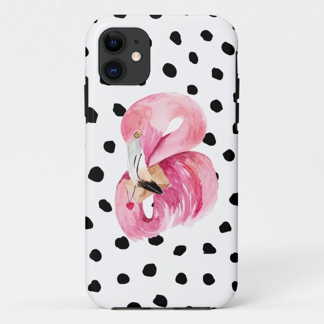Coques Case-Mate iPhone Aquarelle rose exotique moderne Flamant rose & poi (Dos)