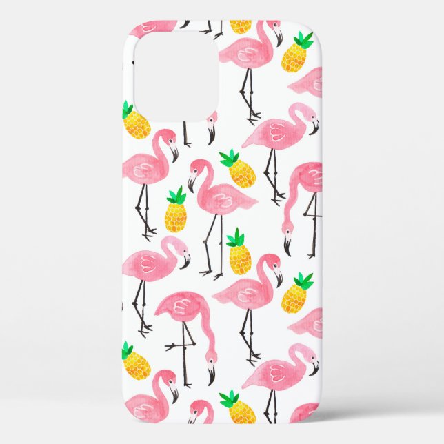 Coques Case-Mate iPhone Aquarelle rose flamant rose et ananas jaune  (Verso)