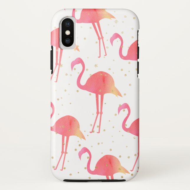 Coques Case-Mate iPhone Aquarelle rose Flamingo Pattern Or Étincelles (Dos)