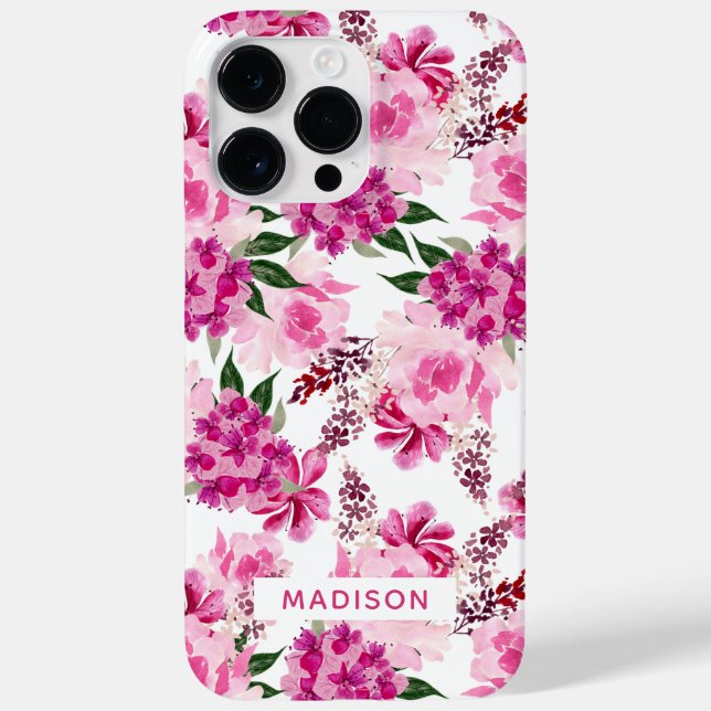 Coques Case-Mate iPhone Aquarelle rose Floral Nom personnalisé Fille (Verso)