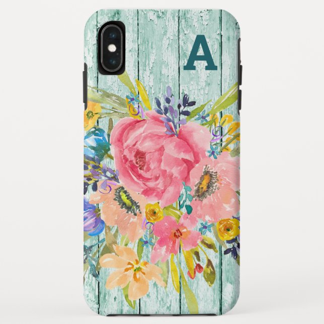 Coques Case-Mate iPhone Aquarelle Rose Floral Spray avec initial (Dos)
