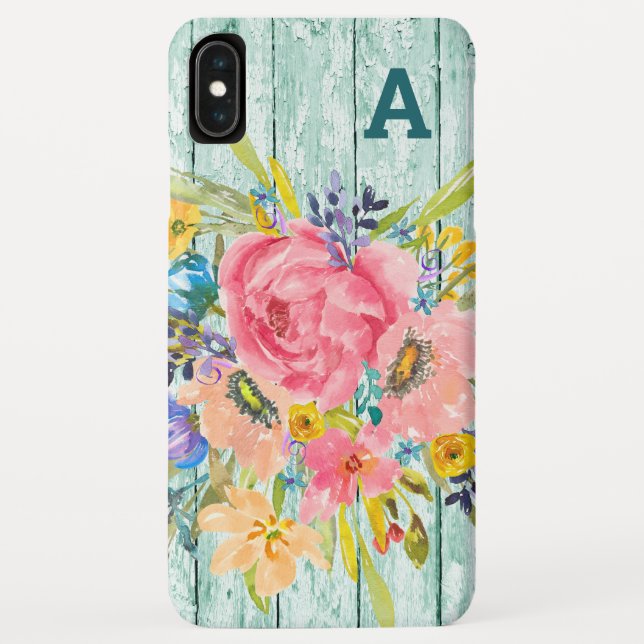 Coques Case-Mate iPhone Aquarelle Rose Floral Spray avec initial (Dos)