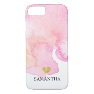 Coques Pour iPhone Aquarelle rose Gold Heart personnalisé
