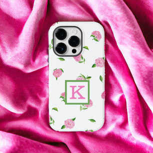 Coque Case-Mate iPhone Aquarelle rose Hydrangée Monogramme