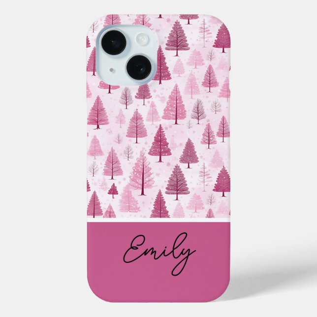 Coques Case-Mate iPhone Aquarelle rose Motif Arbre de Noël (Verso)