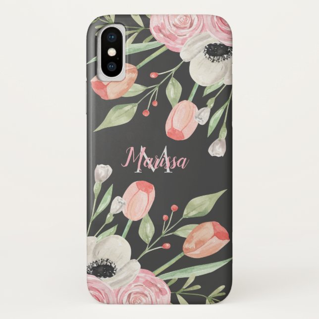 Coques Case-Mate iPhone Aquarelle rose pâle Monogramme floral (Dos)