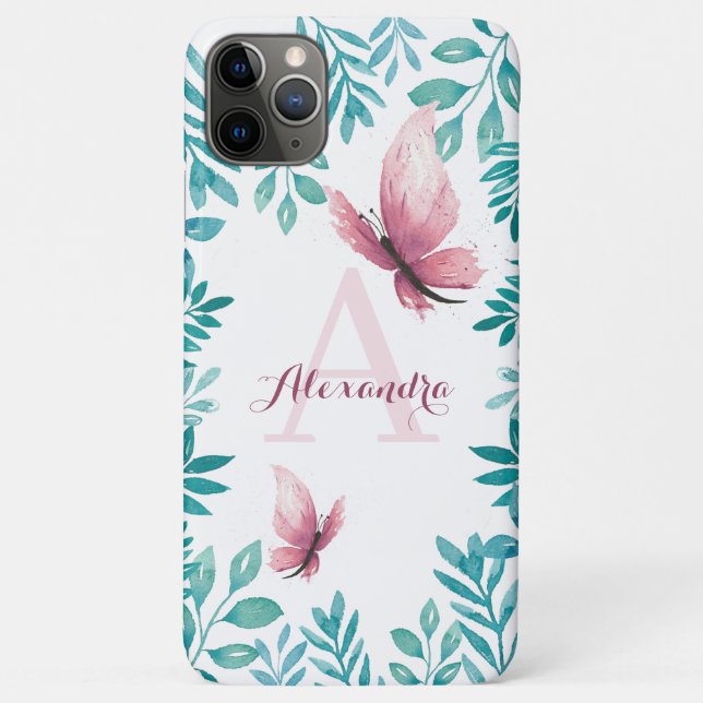 Coques Case-Mate iPhone Aquarelle rose papillon nom personnalisable (Dos)