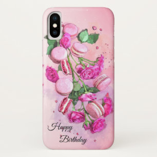 Case-Mate iPhone Case Aquarelle rose roses et macarons français
