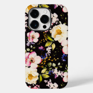 Coque Case-Mate iPhone Aquarelle rose Roses Jaunes Arrière - plan noir