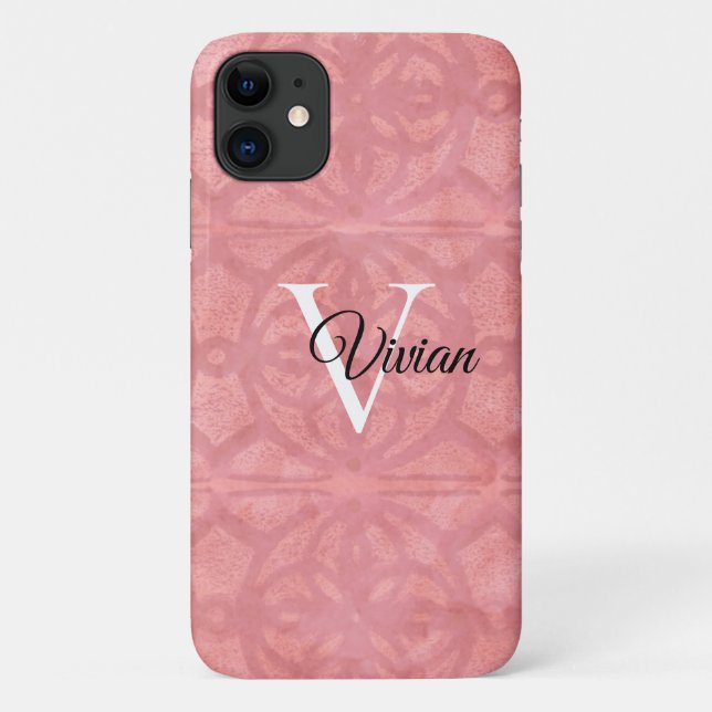 Coques Case-Mate iPhone Aquarelle rose roude Nom du monogramme (Dos)