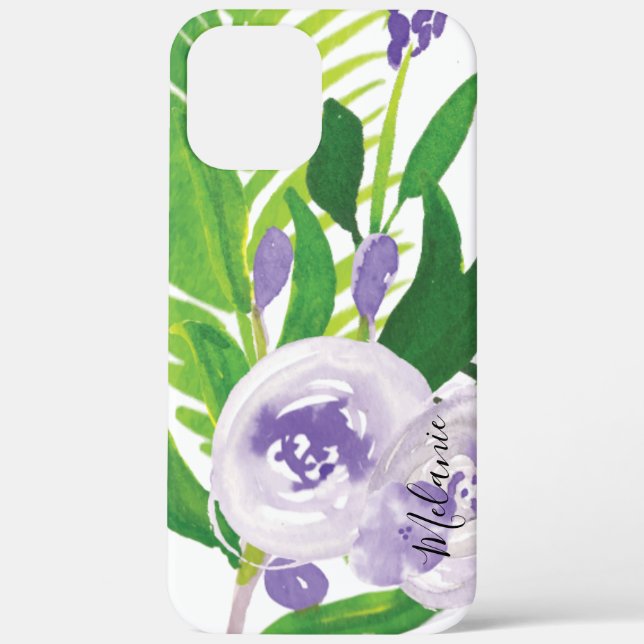 Coques Case-Mate iPhone Aquarelle Rose vert pourpre Nom du script (Verso)