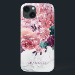 Case-Mate iPhone Case Aquarelle rose Vintage romantique Marbre floral<br><div class="desc">Etanche Vintage romantique couleur rose florale marbre étui téléphonique personnalisé avec des fleurs délicates et chic dans les tons rose,  prune et vert. Ajoutez votre nom pour customiser le look !</div>