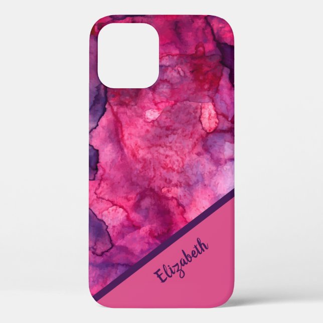 Coques Case-Mate iPhone Aquarelle rose violet élégant Personnalisez (Verso)