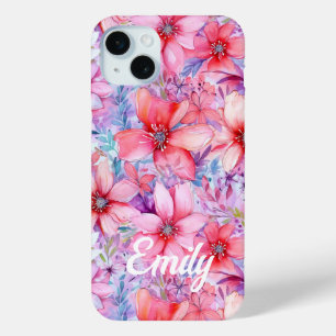 Coque Case-Mate iPhone Aquarelle rose violet Floral Nom personnalisé