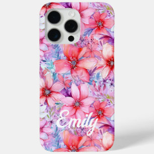 Coque Case-Mate iPhone Aquarelle rose violet Floral Nom personnalisé
