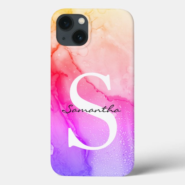 Coques Case-Mate iPhone Aquarelle rose violet monogramme (Verso)