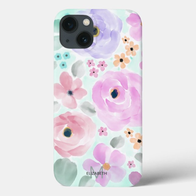 Coques Case-Mate iPhone  Aquarelle rose violet vert moderne Art Floral (Verso)