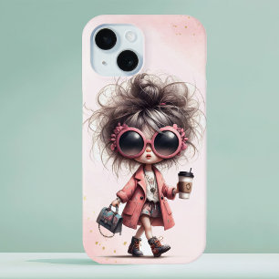 Coque Case-Mate iPhone Aquarelle rose Whimsical Quirky Girl Coffee Run