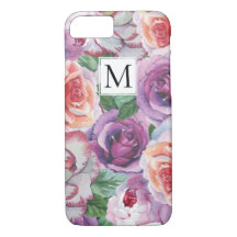 Aquarelle roses et monogramme floral