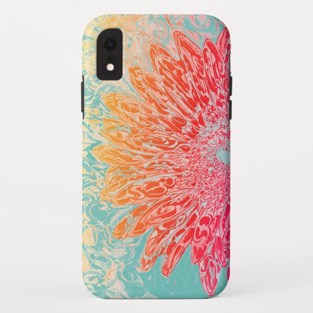 Coques Case-Mate iPhone Aquarelle rouge et orange turquoise tendance Fleur (Dos)