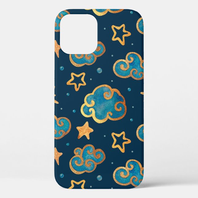 Coques Case-Mate iPhone Aquarelle sans couture motif avec la lune, étoiles (Verso)