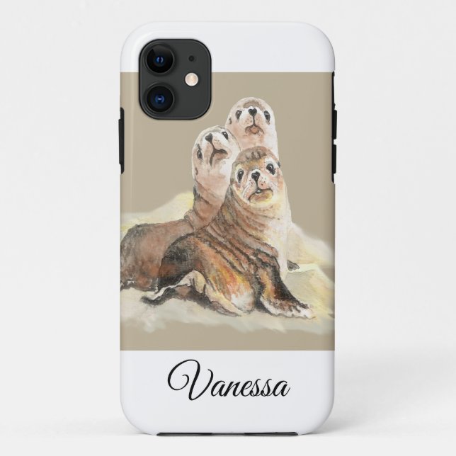 Coques Case-Mate iPhone Aquarelle Seal mignon Animal Famille Nom personnal (Dos)