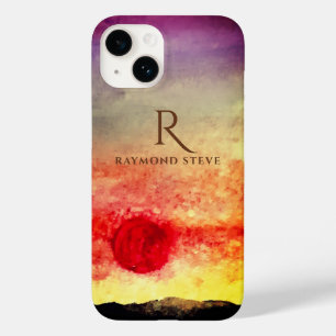 Coque Case-Mate iPhone Aquarelle Sunset Mountains Monogramme