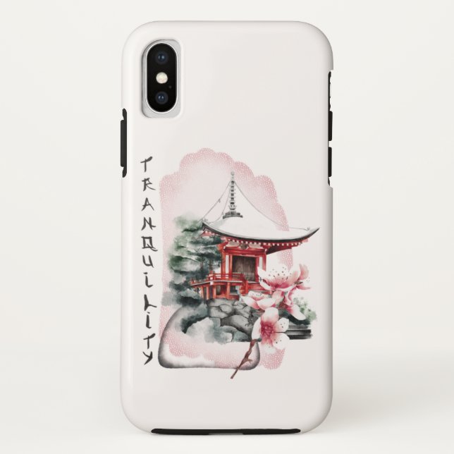 Coques Case-Mate iPhone Aquarelle Temple japonais Sakura Blossom (Dos)