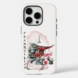 Coque iPhone 16 Pro Aquarelle Temple japonais Sakura Blossom