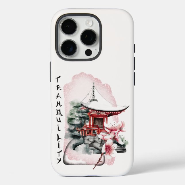 Coques Case-Mate iPhone Aquarelle Temple japonais Sakura Blossom (Verso)