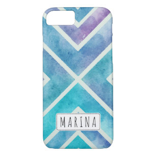 Coque iPhone 8/7 Aquarelle tendance rayures géométriques bleu viole